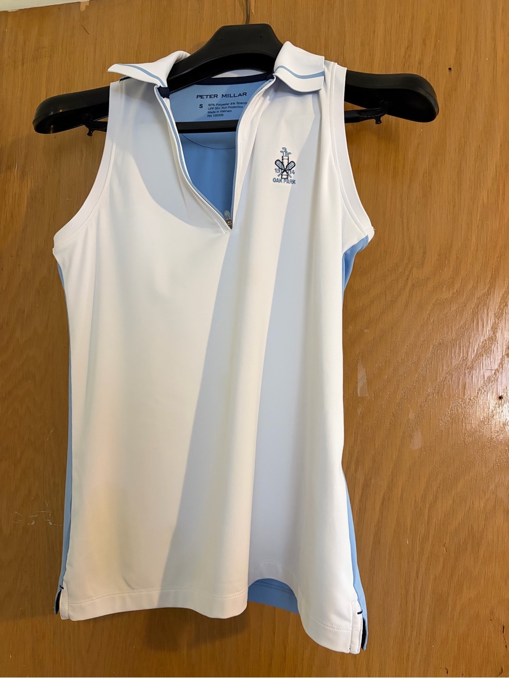 Peter Millar White Sleeveless Polo with Light Blue Trim
